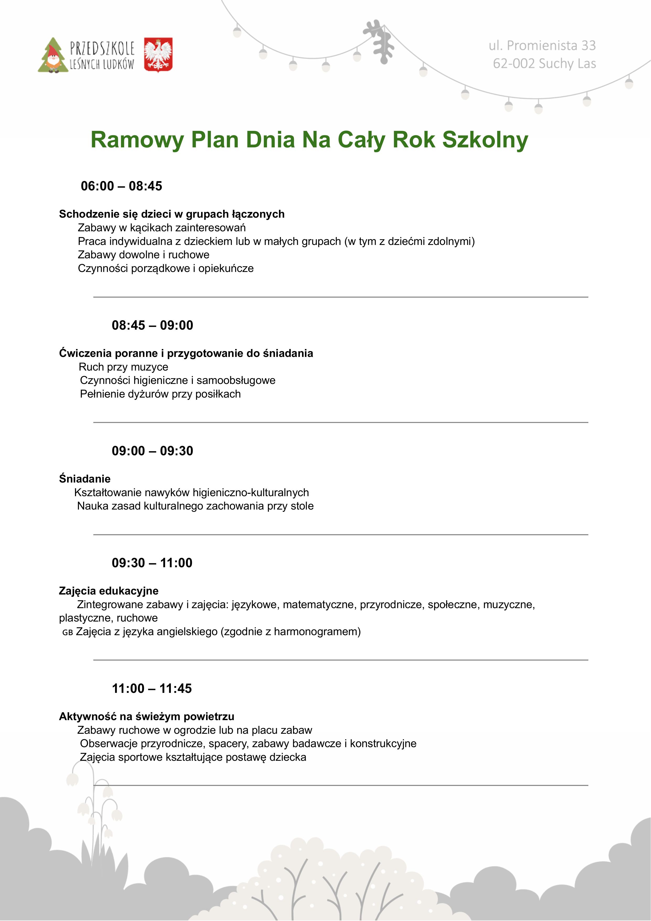 Ramowy plan dnia